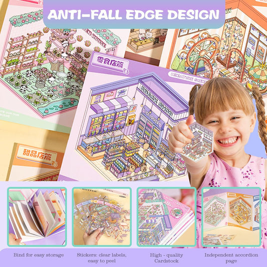 3D Scene Sticker Therapy for Adults and Kids 2 Books with 12 Sets of DIY 3D House Stickers Featuring Various Themes